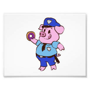 Schweine Polizist, der einen Donut isst  Rückenfa Fotodruck