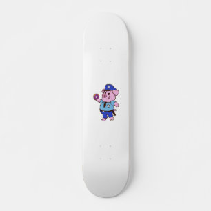 Schweine Polizist, der einen Donut isst  Rückenfa Skateboard