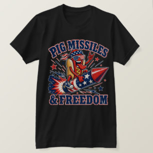 Schweine-Raketen & Freiheit Patriotischer Hot Dog T-Shirt