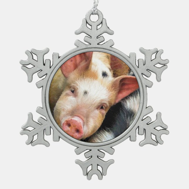 SCHWEINE SCHNEEFLOCKEN Zinn-Ornament (Vorderseite)