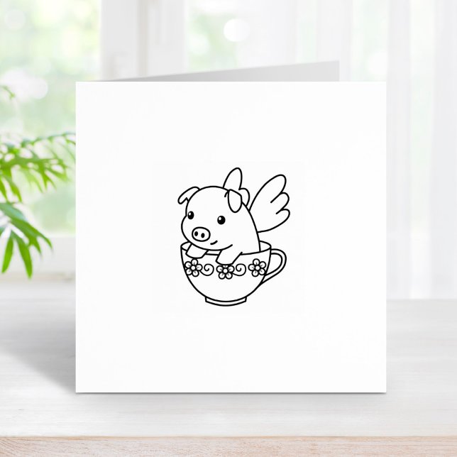 Schweine - Schwein mit Flügeln in einem Teacup 2 Gummistempel (Von Creator hochgeladen)
