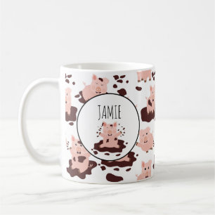 Schweine spielen auf dem Bauernhof mit Namen Kaffeetasse