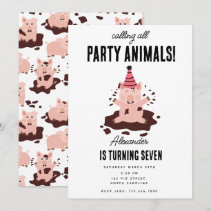Schweine spielen auf der Farm-Mud-Party-Tiergeburt Einladung