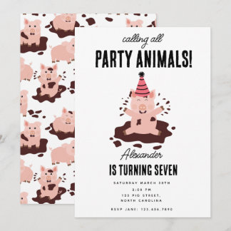 Schweine spielen auf der Farm-Mud-Party-Tiergeburt Einladung