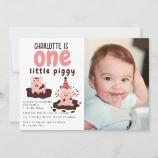 Schweine-Thema Kleines Ferkel 1. Geburtstagsfoto Einladung