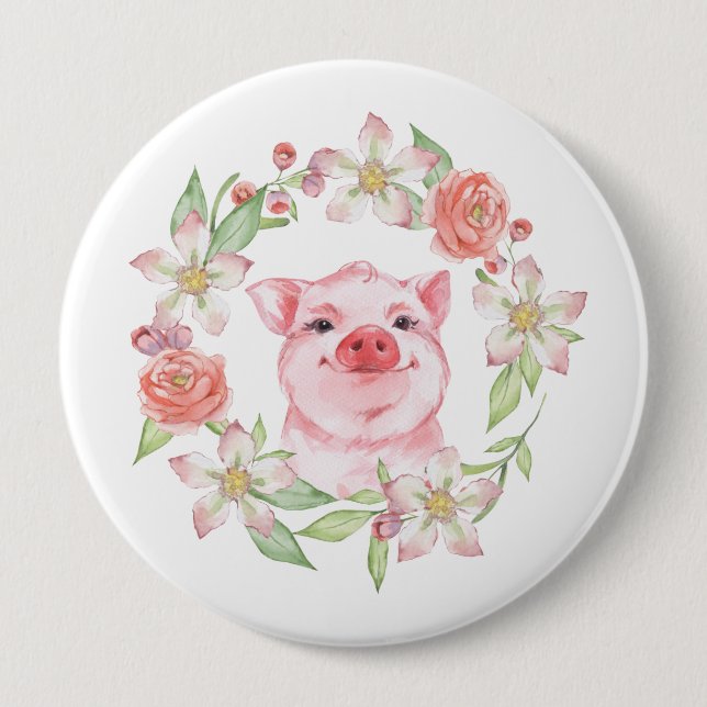 Schweine und Blume Button (Vorderseite)