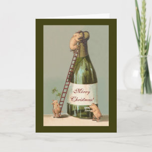 Schweine und Champagner; Lustige Vintage-Weihnacht Feiertagskarte