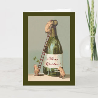 Schweine und Champagner; Lustige Vintage-Weihnacht Feiertagskarte