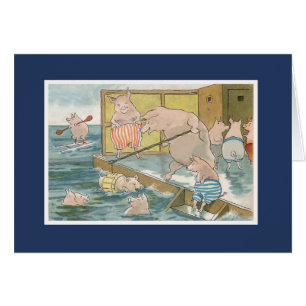 Schweine und Ferkel, die im Meer - Vintage Kunst