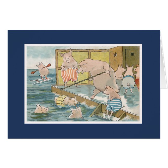 Schweine und Ferkel, die im Meer - Vintage Kunst (Vorderseite (Horizontal))