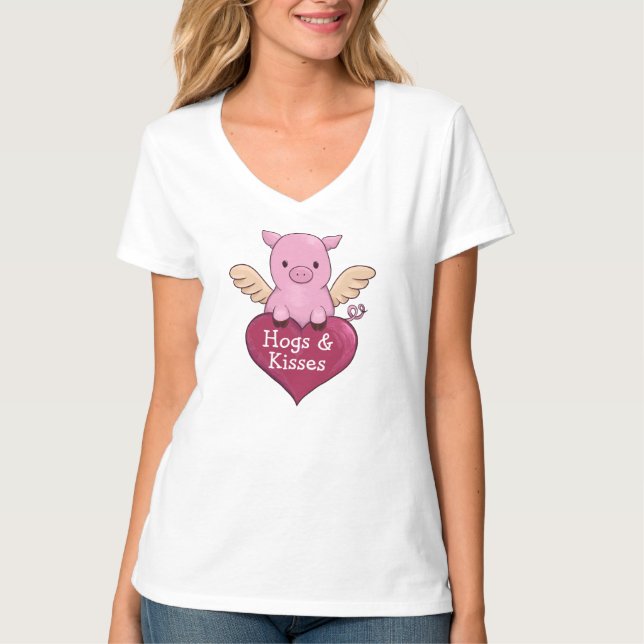 Schweine-Valentinstag-Hog und Kisses T-Shirt (Vorderseite)