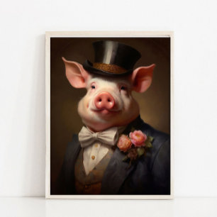 Schweine-Vintage-Porträt, viktorianisches Tierport Poster