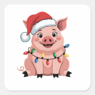 Schweine-Weihnachts-Santa-Hut Xmas-Feiertag Xmas-S Quadratischer Aufkleber