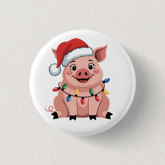 Schweine-Weihnachtsmann-Hut Xmas-Feiertag Schweinc Button (Vorderseite)