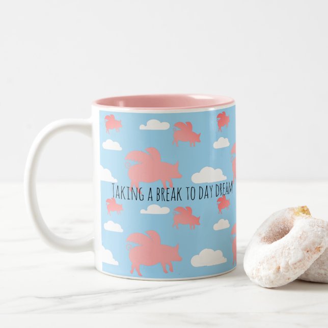Schweine Zweifarbige Tasse (Mit Donut)
