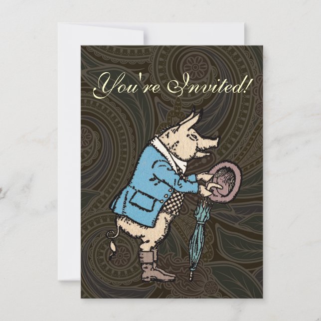 Schweinebacke Piggy Niedliche formale Antike Einladung (Vorderseite)