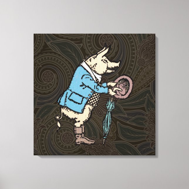 Schweinebacke Piggy Niedliche formale Antike Leinwanddruck (Vorderseite)