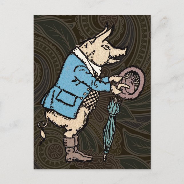 Schweinebacke Piggy Niedliche formale Antike Postkarte (Vorderseite)