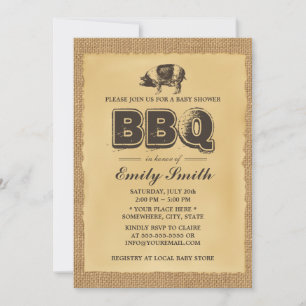 Schweinebraten-Baby-Party-Grillparty-Burlap Einladung