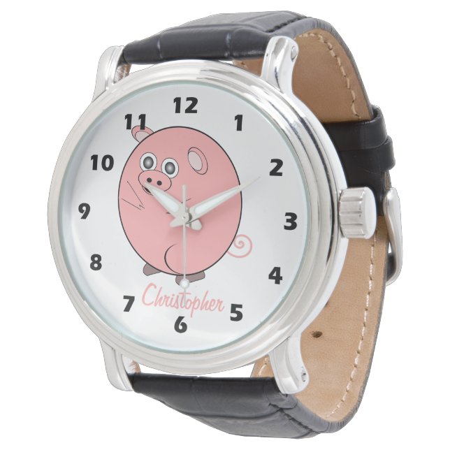 Schweinedesign Personalized Armbanduhr (Schrägansicht)