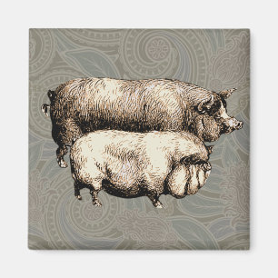 Schweinefarm Land Antike Illustration Kunst, Dicht Magnet