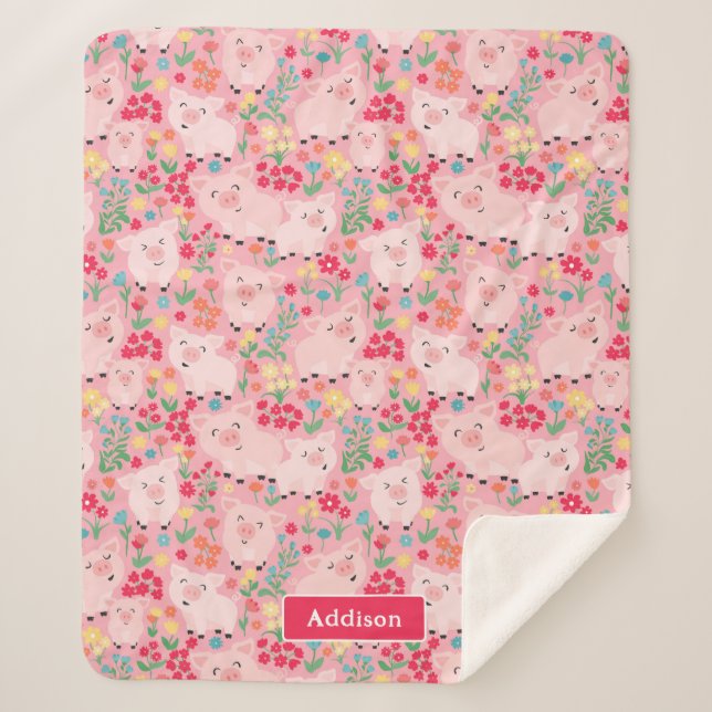 Schweinefarm Tierblume Rustikal Personalisiert Sherpadecke (Vorderseite)