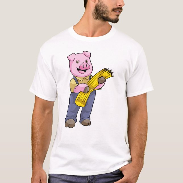Schweinefleisch als Bauer mit Stroh T-Shirt (Vorderseite)