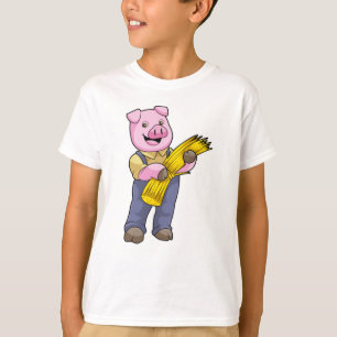 Schweinefleisch als Bauer mit Stroh T-Shirt
