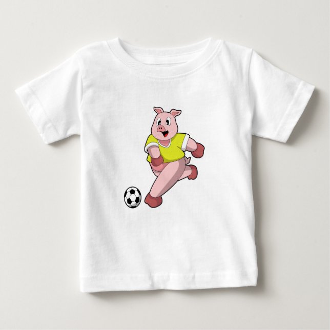Schweinefleisch als Fußball-Spieler mit Fußball Baby T-shirt (Vorderseite)