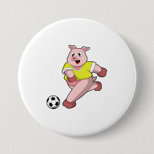 Schweinefleisch als Fußball-Spieler mit Fußball Button