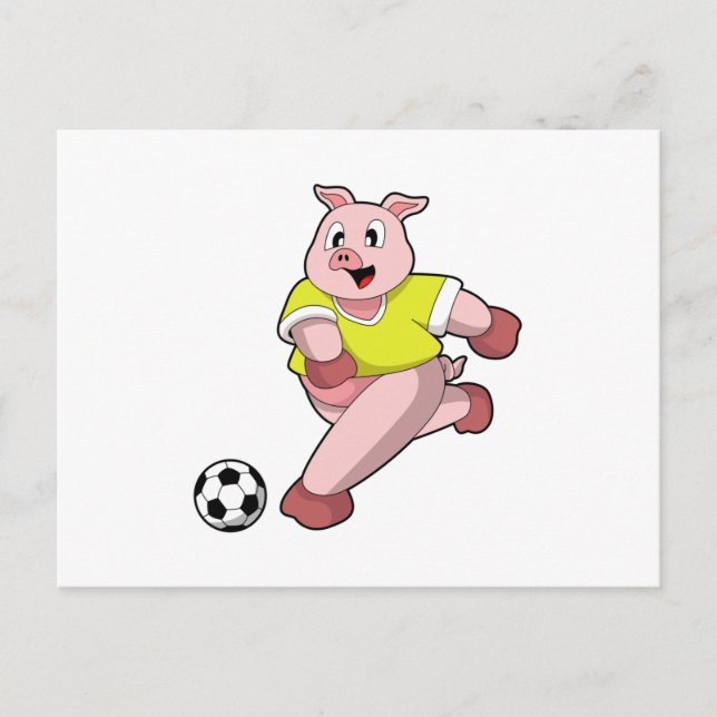 Schweinefleisch als Fußball-Spieler mit Fußball Postkarte (Vorderseite)