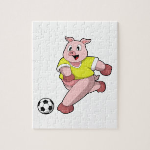 Schweinefleisch als Fußball-Spieler mit Fußball Puzzle
