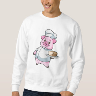 Schweinefleisch als Koch mit Platter und Kuchen Sweatshirt