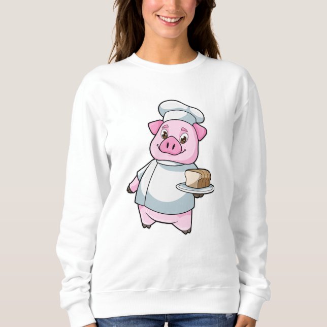 Schweinefleisch als Koch mit Platter und Kuchen Sweatshirt (Vorderseite)