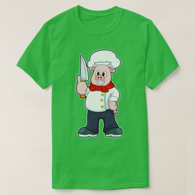 Schweinefleisch als Metzger mit Messer T-Shirt (Design vorne)