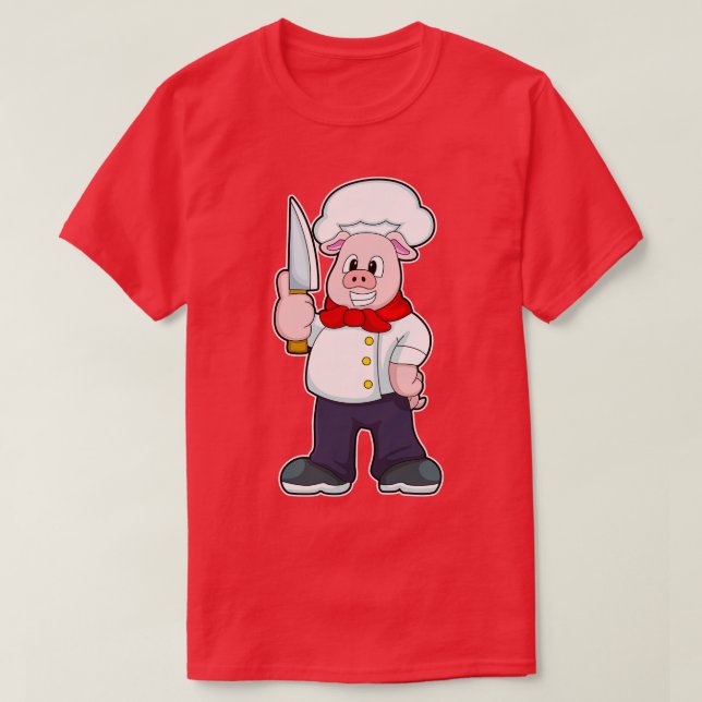 Schweinefleisch als Metzger mit Messer T-Shirt (Design vorne)