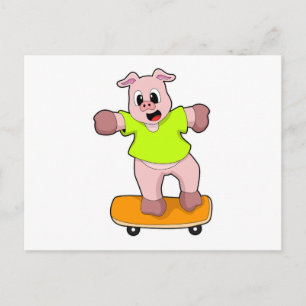 Schweinefleisch als Skater auf Skateboard Postkarte