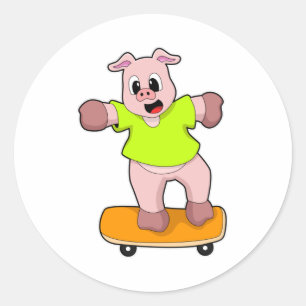 Schweinefleisch als Skater auf Skateboard Runder Aufkleber