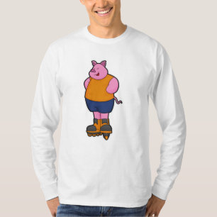 Schweinefleisch als Skater mit Inline-Skaten T-Shirt