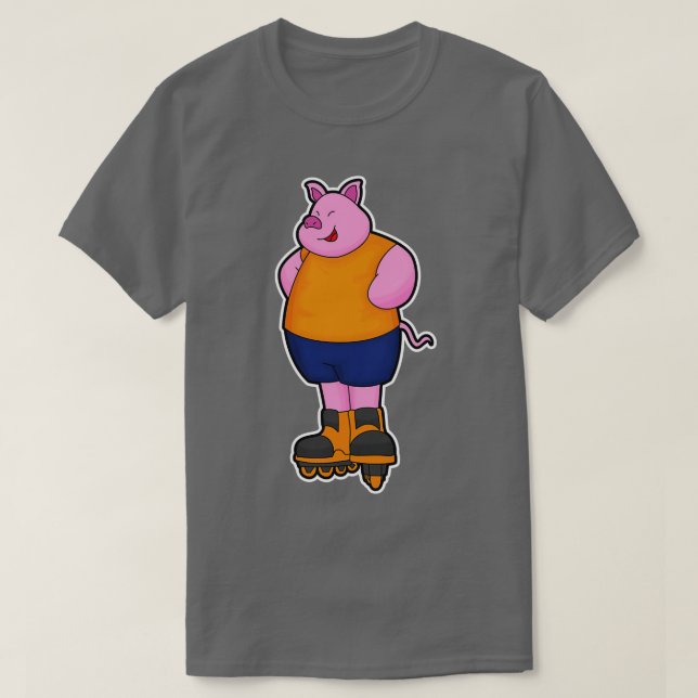 Schweinefleisch als Skater mit Inline-Skaten T-Shirt (Design vorne)