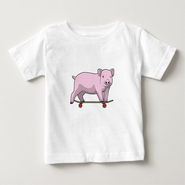 Schweinefleisch als Skater mit Skateboard Baby T-shirt (Vorderseite)