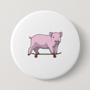Schweinefleisch als Skater mit Skateboard Button