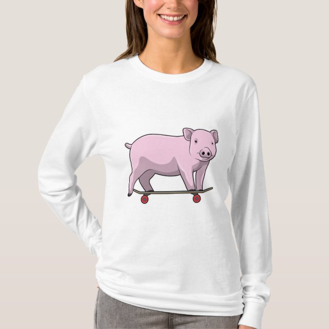 Schweinefleisch als Skater mit Skateboard T-Shirt (Vorderseite)