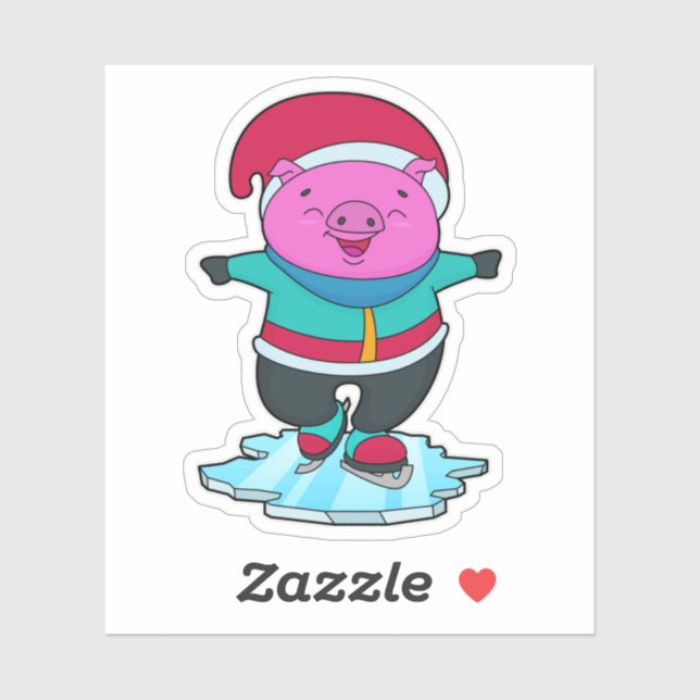 Schweinefleisch auf Ice-Skaten mit Ice-Skaten & Hu Aufkleber (Blatt)