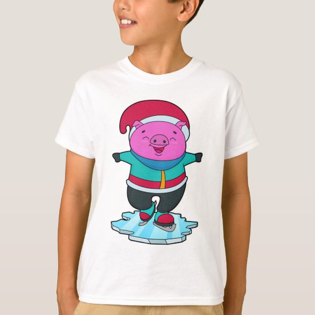 Schweinefleisch auf Ice-Skaten mit Ice-Skaten & Hu T-Shirt (Vorderseite)