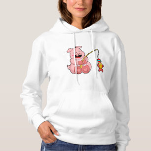 Schweinefleisch beim Fischen mit Fisch Hoodie