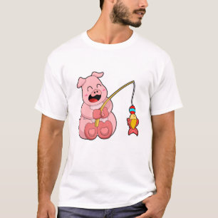 Schweinefleisch beim Fischen mit Fisch T-Shirt