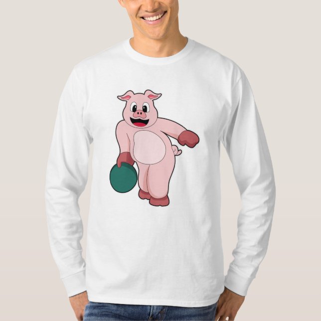 Schweinefleisch im Bowling mit Bowlingball T-Shirt (Vorderseite)