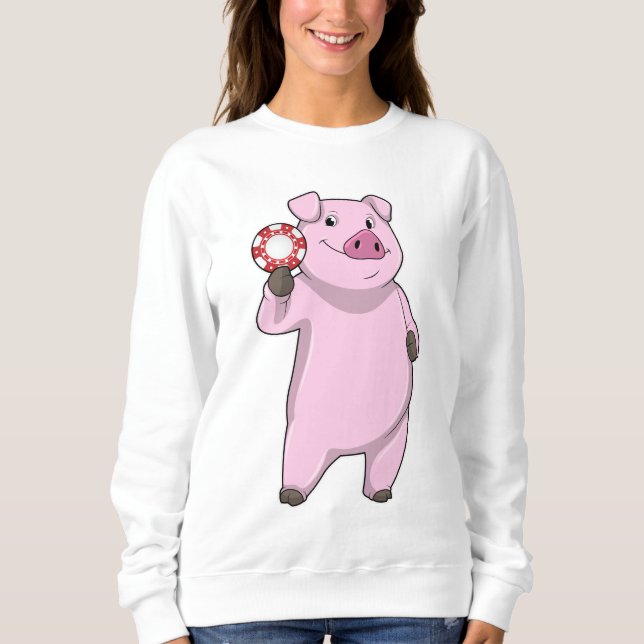 Schweinefleisch im Poker mit Poker-Chips Sweatshirt (Vorderseite)