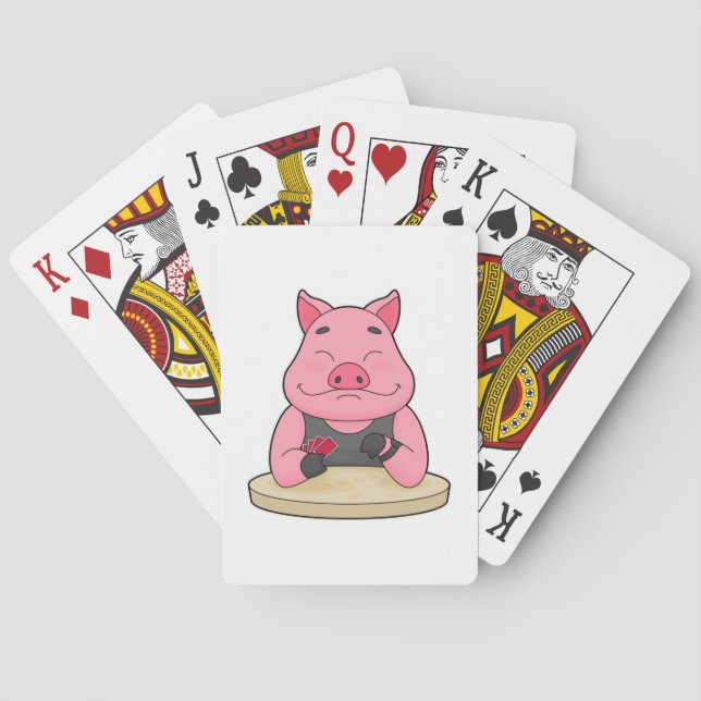 Schweinefleisch im Poker mit Poker-Karten Spielkarten (Rückseite)